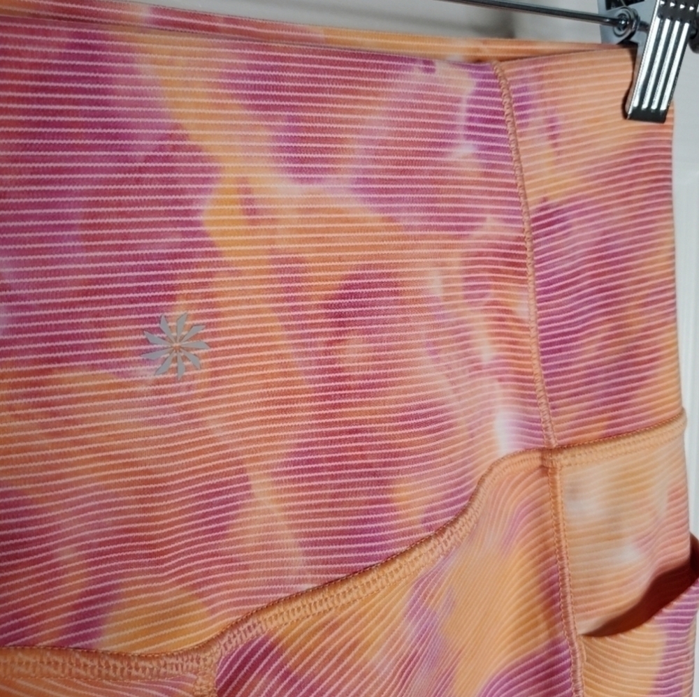 Athleta Salutation Pink Stripe Tie Dye High Rise Stash Pocket Capri Leggings - Picture 8 of 11
